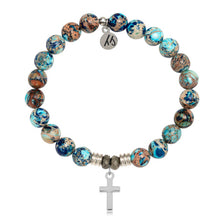 Load image into Gallery viewer, Earth Jasper Stone Bracelet with Cross Sterling Silver Charm
