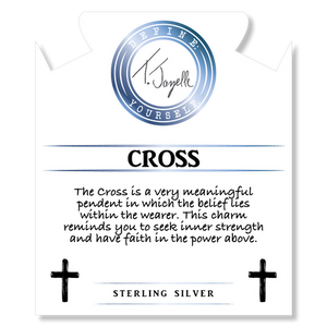 Earth Jasper Stone Bracelet with Cross Sterling Silver Charm