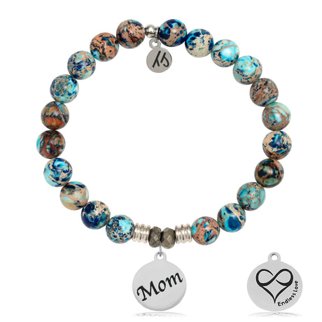 Earth Jasper Stone Bracelet with Mom Endless Love Sterling Silver Charm