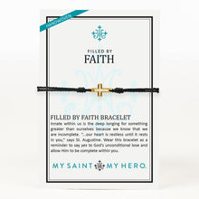 Load image into Gallery viewer, My Saint My Hero Filled by Faith Open Cross Bracelet Black with Gold
