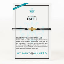 Load image into Gallery viewer, My Saint My Hero Filled by Faith Open Cross Bracelet Black with Gold