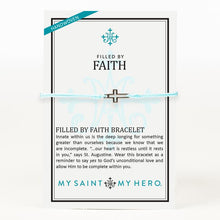 Load image into Gallery viewer, My Saint My Hero Filled by Faith Open Cross Bracelet Mint with Silver