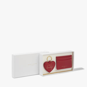Heart Keychain & Card Holder Set - Red