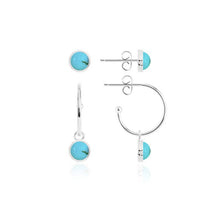 Load image into Gallery viewer, Katie Loxton Signature Stones - Free Spirit - Turquoise Silver Studs and Hoop Earrings Set
