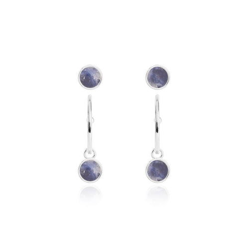 Katie Loxton Signature Stones - Friendship - Blue Lace Agate Silver Studs and Hoop Earrings Set