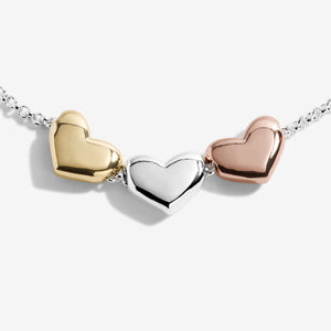 Florence Heart Silver Bracelet With Silver, Rose Gold and Yellow Gold Heart Charms