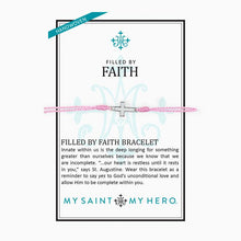 Load image into Gallery viewer, My Saint My Hero Filled by Faith Open Cross Bracelet Pink with Silver