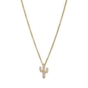 Prick Cactus Necklace with CZ stones - 925 Sterling Silver w/Yellow Gold Plating