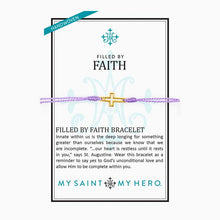 Load image into Gallery viewer, My Saint My Hero Filled by Faith Open Cross Bracelet Lavender with Gold