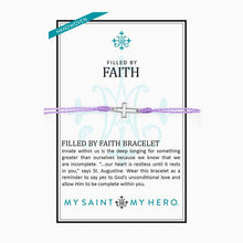 Load image into Gallery viewer, My Saint My Hero Filled by Faith Open Cross Bracelet Lavender with Silver