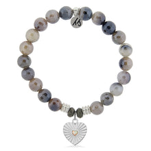 Load image into Gallery viewer, Storm Agate Stone Bracelet with Heart Opal Sterling Silver Charm
