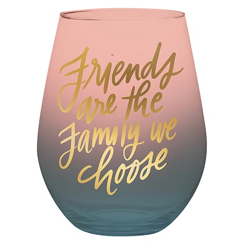 Jumbo Stemless Wine Glass - Friends Family