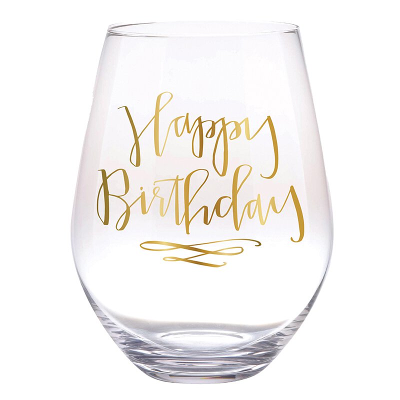 Jumbo Stemless Wine Glass - Happy Birthday