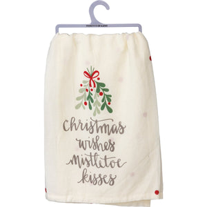 Christmas Wishes Mistletoe Kisses - Dish Towel