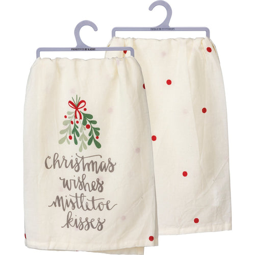 Christmas Wishes Mistletoe Kisses - Dish Towel