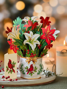 Winter Joy with Cardinal - Pop up Flower Bouquet