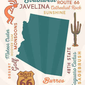 Arizona, Typography & Icons Tea Towel