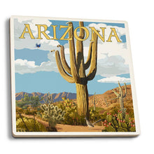 Load image into Gallery viewer, Ceramic Coaster - Arizona Saguaro Cactus &amp; Roadrunner
