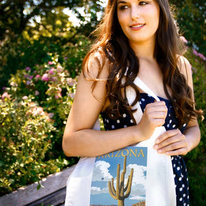 Arizona, Saguaro Cactus & Roadrunner - Organic Tote Bag