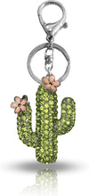 Load image into Gallery viewer, Cactus Pink Flower Green Rhinestone Bling Bag Charm/Keychain
