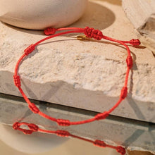 Load image into Gallery viewer, 7 Knots of Protection Thread Bracelet - Red Silk
