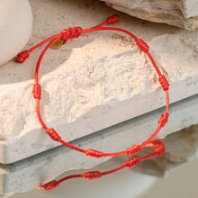 Load image into Gallery viewer, 7 Knots of Protection Thread Bracelet - Red Silk
