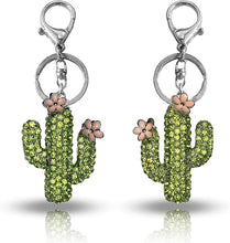 Load image into Gallery viewer, Cactus Pink Flower Green Rhinestone Bling Bag Charm/Keychain
