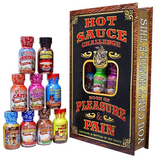 Hot Sauce Challenge Book of Pleasure & Pain - 12 Bottles Gift Set