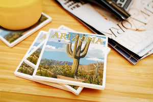 Ceramic Coaster - Arizona Saguaro Cactus & Roadrunner