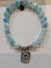 Load image into Gallery viewer, Aqua Agate Gemstone Bracelet with Cross Rectangle Sterling Silver Charm
