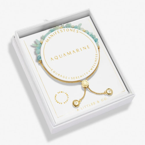 Aquamarine Manifestones Adjustable Bracelet In Gold-Tone Plating