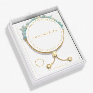 Aquamarine Manifestones Adjustable Bracelet In Gold-Tone Plating