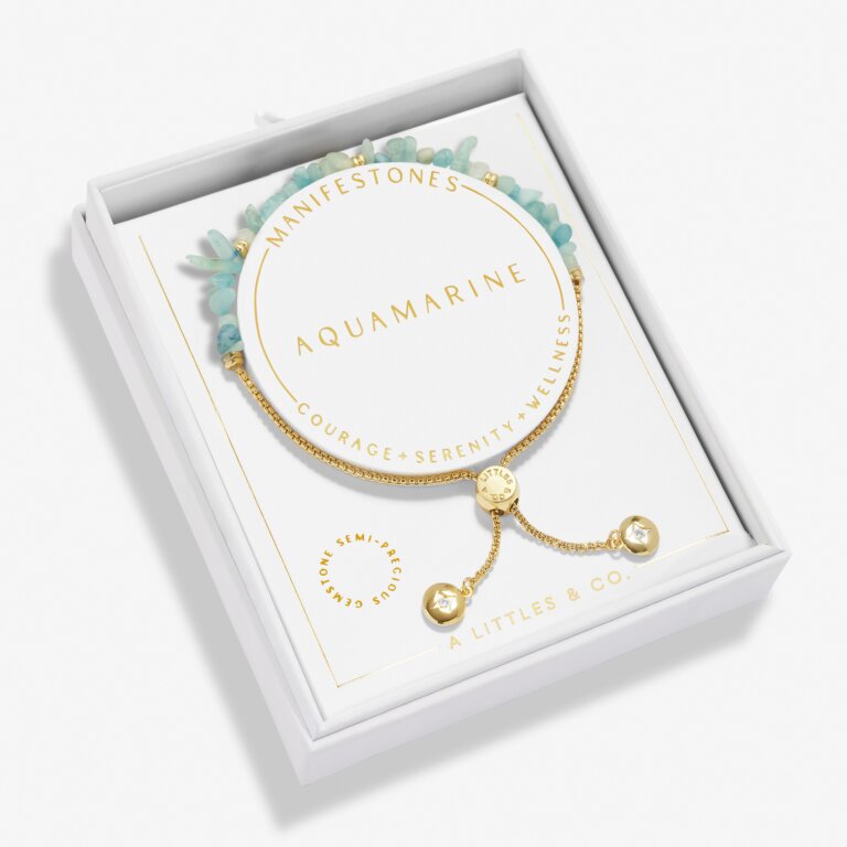 Aquamarine Manifestones Adjustable Bracelet In Gold-Tone Plating