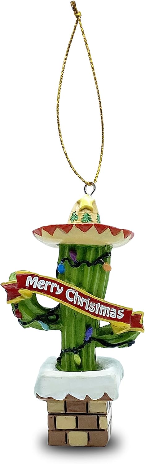 Arizona – Sombrero Hat Cactus – “Merry Christmas” – Resin Ornament