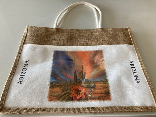 Arizona Sunset Burlap Tote Bag