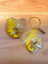 Load image into Gallery viewer, Bee / Beehive Enamel Keychain
