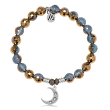 Load image into Gallery viewer, Blue Gold Agate Gemstone Bracelet with Friendship Stars Sterling Silver Charm
