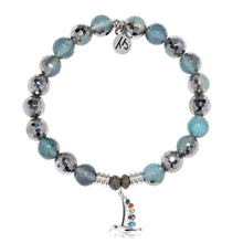 Load image into Gallery viewer, Blue Silver Agate Gemstone Bracelet with Hummingbird Sterling Silver Charm
