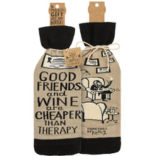 Load image into Gallery viewer, Bottle Sock - Good Friends And Wine Are Cheaper Than Therapy

