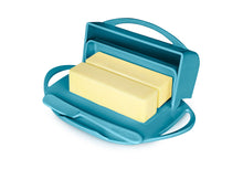 Load image into Gallery viewer, Butter Dish with Attached Flip-Top Lid - Aqua
