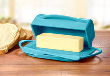 Load image into Gallery viewer, Butter Dish with Attached Flip-Top Lid - Aqua
