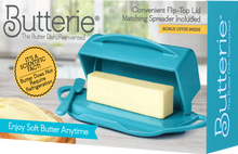 Load image into Gallery viewer, Butter Dish with Attached Flip-Top Lid - Aqua

