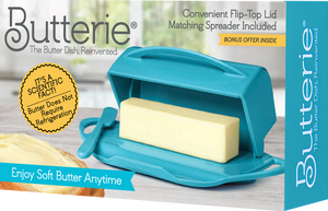 Butter Dish with Attached Flip-Top Lid - Aqua