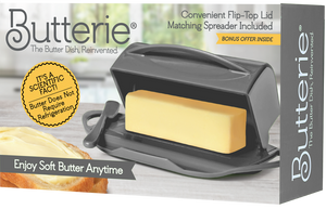 Butter Dish with Attached Flip-Top Lid - Gray