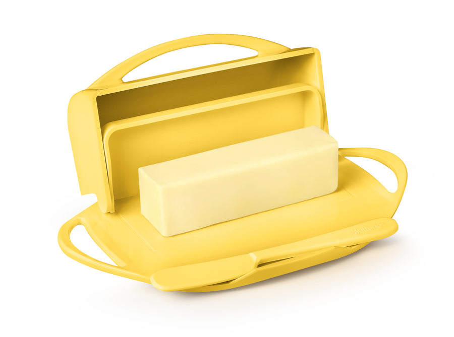 Butterie - Butter Dish with Attached Flip-Top Lid - Yellow