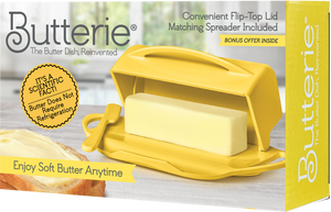 Butterie - Butter Dish with Attached Flip-Top Lid - Yellow