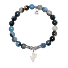 Load image into Gallery viewer, Cactus Cutout Charm with Black and Blue Agate Gemstone Bracelet
