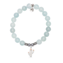 Load image into Gallery viewer, Cactus Cutout Charm with Blue Aquamarine Jade Gemstone Bracelet
