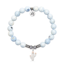 Load image into Gallery viewer, Cactus Cutout Charm with Light Blue and White Agate Gemstone Bracelet
