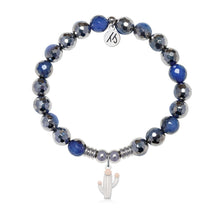 Load image into Gallery viewer, Cactus Cutout Charm with Silver Dipped Sky Blue Agate Gemstone Bracelet
